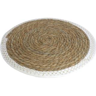 👉 Pannen onderzetter beige jute van zeegras rond 34 x cm