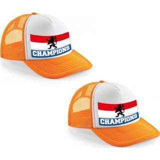 👉 Vlag oranje wit polyester volwassenen vrouwen mannen 4x stuks oranje/ Champions Hollandse snapback cap/ truckers pet dames en heren - Koningsdag