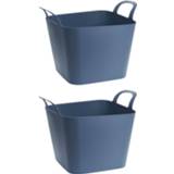 👉 Wasmand blauw 2x stuks flexibele kuip emmers/wasmanden vierkant 36 liter