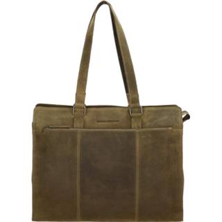 👉 Laptoptas olijf leer volwassenen vrouwen schoudertas nederlands ritssluiting Hide & Stitches 15.6'' Idaho 8717924961042