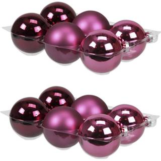 👉 Kerstbal roze glans glas 12x Stuks Glazen Kerstballen Cherry (Heather) 8 Cm Mat/glans - 8720576162095