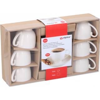 👉 Schotel wit keramiek One Size Color-Wit Alpina kop en espresso 75 ml 6 stuks 8711252853581