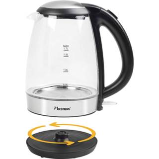 👉 Waterkoker transparant zwart glas RVS kunststof One Size Color-Transparant Bestron 1,7 liter 2200W glas/RVS transparant/zwart 8712184055500
