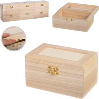 👉 Houten One Size bruin kistje met verdiepte deksel 13 x 9 cm - Hobby/knutselmateriaal 8429283198976