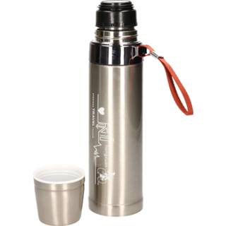 👉 Thermosfles zilver RVS One Size / isoleerkan met bandje 750 ml - thermosflessen isoleerflessen 8720576667606