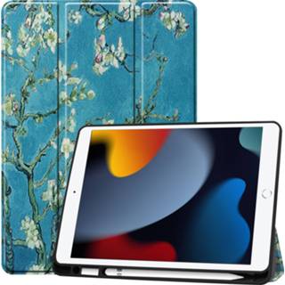 👉 Tablethoes witte active Case2go - Tablet hoes geschikt voor Apple iPad 2021 10.2 inch Tri-Fold Book Case Pencil Houder Bloesem 8719793151999