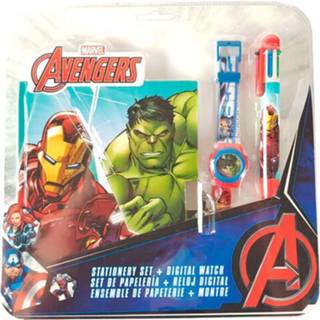 👉 Digitale horloge One Size meerkleurig Marvel Avengers Digitaal Horloge, Dagboek & 6-kleuren Pen 8435507834346