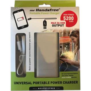 👉 Powerbank grijs aluminium One Size Color-Grijs Mr. Handsfree 5200mAh USB 2-delig 5414633062383