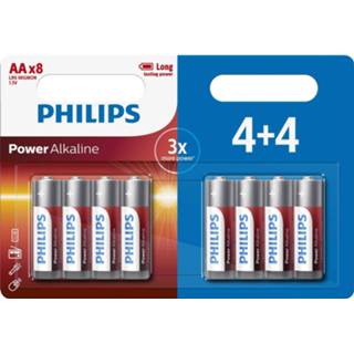 👉 Batterij alkaline One Size meerkleurig 8x Philips type AA batterijen - penlites long lasting life serie 8712581622169
