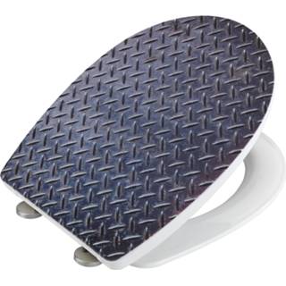 👉 Grijs wit kunststof One Size Color-Wit Wenko WC-bril Reliëfpatroon 36,5 x 45 cm grijs/wit 4008838296929