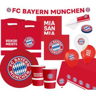 👉 Rood papier One Size Color-Rood Amscan feestset Bayern München junior 72-delig 194099014045