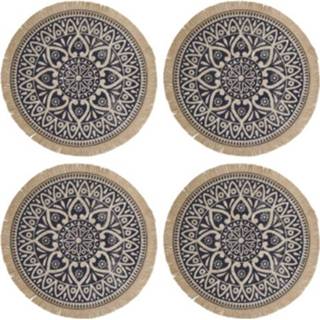 👉 Placemat blauw jute Placemats, Rond, Set Van 4, Geweven, - Creative Tops 5057982072056