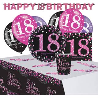 👉 Roze zwart vrouwen Amscan Partypakket Happy 18th Birthday Dames Roze/zwart 41-delig 194099001380