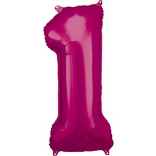 👉 Folieballon roze Amscan 33 X 86 Cm Nummer 1 194099010726