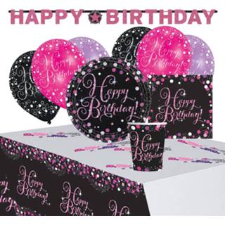 👉 Roze zwart vrouwen Amscan Partypakket Happy Birthday Dames Roze/zwart 41-delig 194099001465