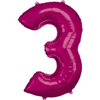👉 Folieballon roze Amscan 53 X 88 Cm Nummer 3 194099010764