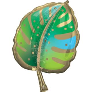 👉 Folieballon groen goud folie One Size Color-Goud Amscan SuperShape Palm Frond 55 x 76 cm goud/groen 26635426701