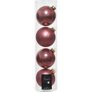 👉 Kerstbal roze glas glans Tubes Met 4x Oud Kerstballen Van 10 Cm En Mat - 8720147778366