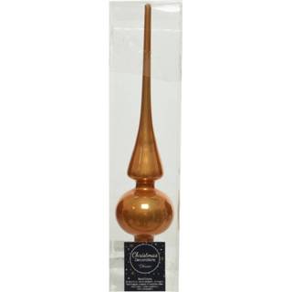 👉 Kerstboom bruin One Size Glazen kerstpiek/kerstboom piek cognac (amber) - Kerstversiering toppers 8720194525241