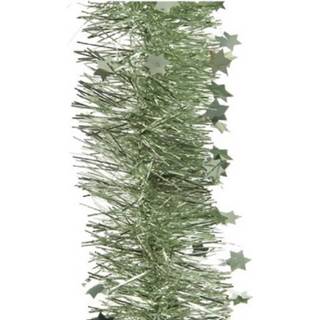 👉 Folie groen groene One Size 2x Kerstslingers glitter sterren salie 10 cm breed x 270 - Guirlande lametta kerstboom versieringen 8720276604567