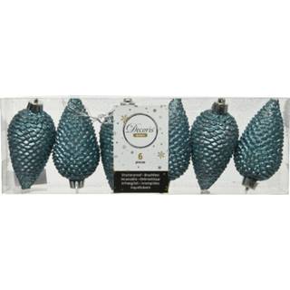 👉 Kerstbal blauw One Size 6x stuks kerstornamenten glitter dennenappels kerstballen ijsblauw (blue dawn) 8 cm 8720194931998