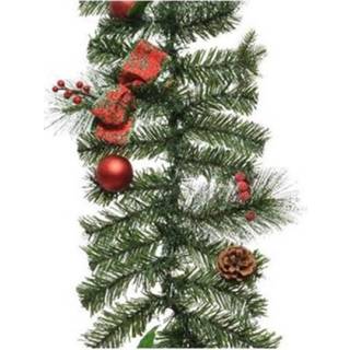 👉 Kerstversiering groene rode One Size groen 2x kunst kerstguirlandes met versiering 180 cm - Dennenslingers kerstversieringen/kerstdecoraties 8720276151771