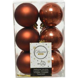 👉 Kerstbal bruin kunststof glans plastic 12x stuks kerstballen terra 6 cm - Mat/glans Onbreekbare 8720194930236