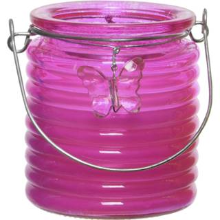 👉 Kaars roze rood One Size meerkleurig Set van 2x stuks citronella anti muggen kaarsen windlicht en 20 branduren 8720576550298