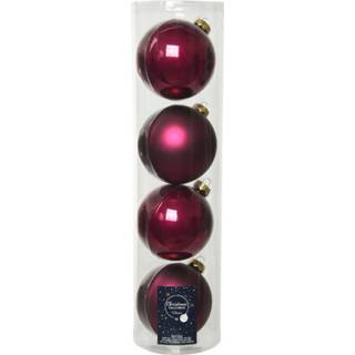 👉 Kerstbal roze glas glans 4x stuks kerstballen framboos (magnolia) van 10 cm - mat/glans Kerstversiering/boomversiering 8720194527405