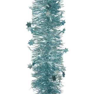 👉 Folie blauw One Size 1x stuks lametta/folie sterren slingers ijsblauw (blue dawn) 10 cm x 270 - kerstslingers/kerst guirlandes 8720194454657