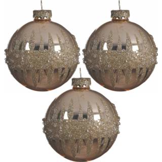 👉 Kerstbal goud 6x Stuks Luxe Glazen Kerstballen Met Glitters En Steentjes 8 Cm - 8720576723029