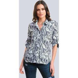 👉 Blous katoen grafisch vrouwen toptrendy Blouse Alba Moda Blauw::Marine::Wit 4055708426474