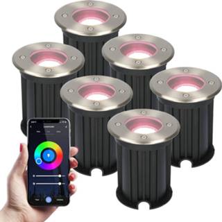 👉 6x Maisy Smart WiFi LED Grondspot rond RVS RGBWW IP67 straal waterdicht 3 jaar garantie