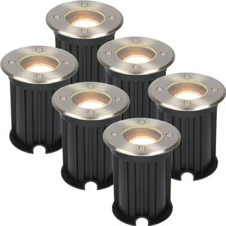 👉 Grondspot wit RVS roestvrij staal 6x Dimbare LED - Rond 2700K warm 5 Watt IP65 straal waterdicht 2 jaar garantie 8720365445071