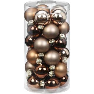 👉 Kerstbal active bruin 30x stuks kleine glazen kerstballen elegant mix 4 cm
