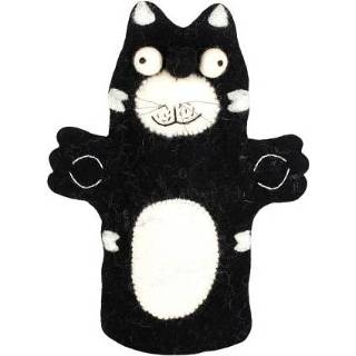 👉 Handpop zwart wit vilten kat zwart/wit - 28 cm 6013951991970