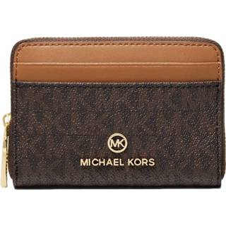 👉 Portemonnee bruin leather goud small One Size vrouwen Michael Kors Jet set logo wallet acorn brown 194900355503