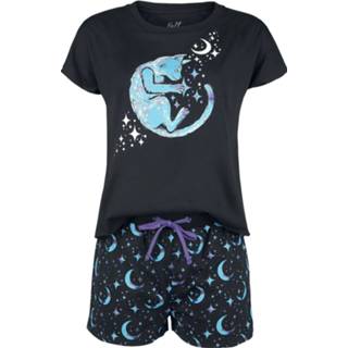 👉 Pyjama zwart vrouwen m Full Volume by EMP - Kurzer mit Katzen und Galaxy Print 4064854213210