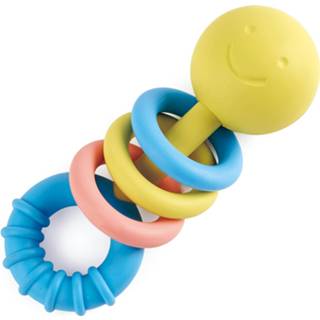 👉 Rammelaar kunststof geel Hape Met Bijtringen 14 Cm 6943478027145
