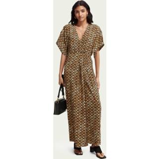 👉 Maxi dres vrouwen taupe l polyester Scotch & Soda 166559 printed v-neck dress. 8719029731209