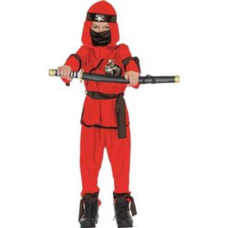 👉 Verkleedkostuum rood zwart polyester 116 Color-Zwart Rubie's Ninja junior rood/zwart maat 4003417860799