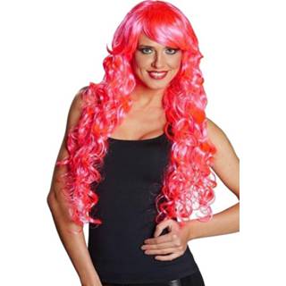 👉 Pruik polyester One-Size Color-Roze vrouwen Rubie's lang haar neonroze dames 4002162708400