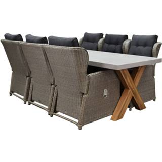 👉 Tuinset grijs wicker XL active Ibiza Norwich dining 240x100xH76 cm 7 delig verstelbaar