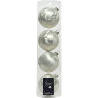 👉 Kerstbal glans active wit 4x stuks glazen kerstballen ijslak 10 cm mat/glans