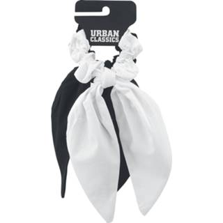 👉 Haarelastiekje zwart wit XXL vrouwen hoofdmateriaa katoen Urban Classics - Scrunchies With Bow 2-Pack Haarelastiek 4065812130310
