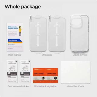 👉 Screenprotector transparant glas Back Cover Crystal Pack IPhone 13 Pro Max Hoesje + 2 Screen Protectors - Spigen 8809811852967