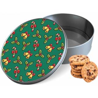 Koektrommel multi-color aluminium rond kerstpatroon - Bewaarblik 15x15x5 cm 8720684123926