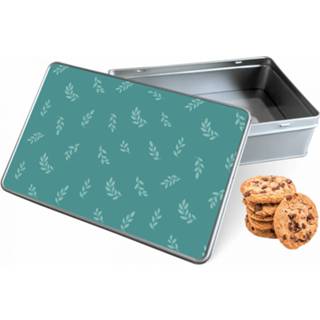 Koek trommel rechthoek Kleine Blaadjes wit Koektrommel - Bewaarblik 20x13x5 cm 8720684290857