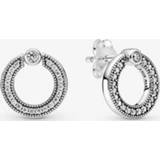 👉 Oorknop clear vrouwen PANDORA Pavé & Logo Cirkel Omkeerbare Oorknopjes, Oorbellen, Cubic Zirconia, clear, 299486C01