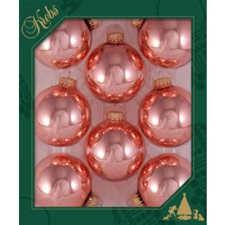 👉 Kerstbal glans active roze 8x stuks glazen kerstballen 7 cm koraal